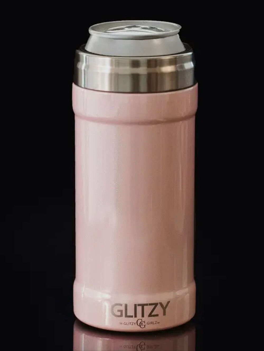 Glitzy Skinny Can Cooler Pink 12oz